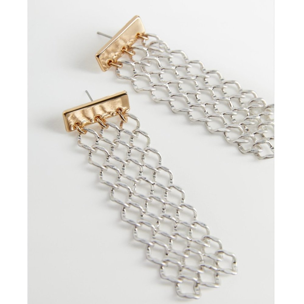 Mango Two-Tone Mesh Drop Earrings — Silver and Gold